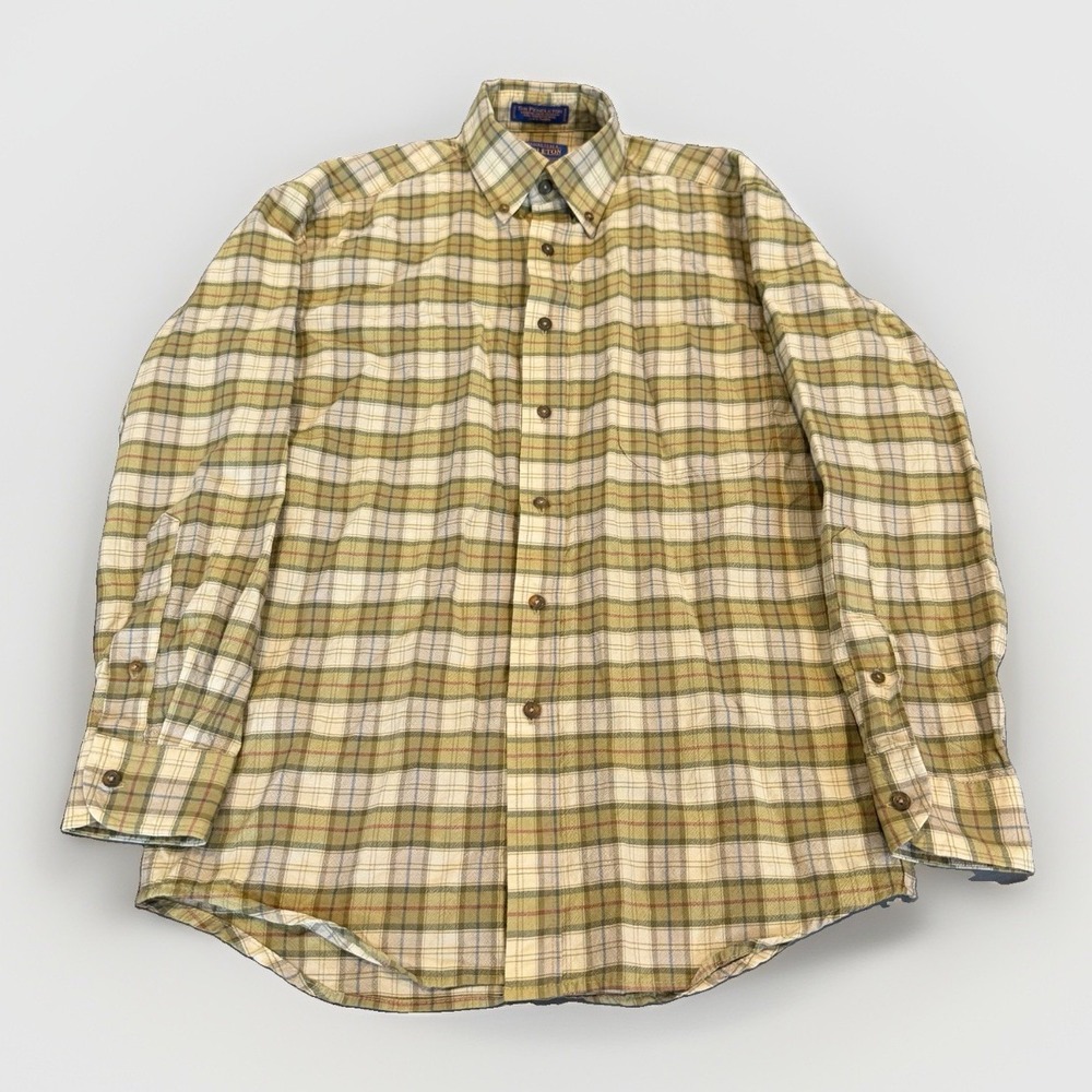 Sir Pendleton Shirt Mens Small Green Plaid Wool Long Sleeve Button Down Casual